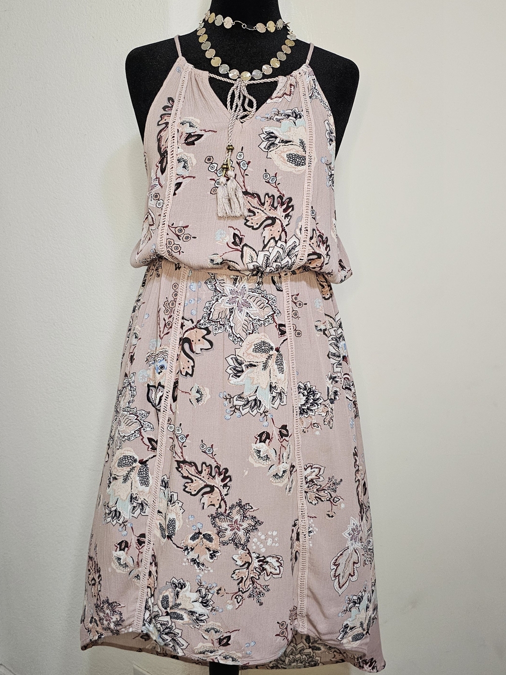 Knox Rose Blush Pink Floral Halter Hi-Lo Midi Dress Sz L